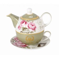 ΣΕΤ ΦΛΥΤΖΑΝΙΑ ΤΣΑΓΙΟΥ ΜΕ ΤΣΑΓΙΕΡΟ ΚΑΙ ΠΙΑΤΑΚΙ ΠΟΡΣΕΛΑΝΗΣ ΣΕΤ 3 ΤΕΜ FLORAL PARIS ROSES