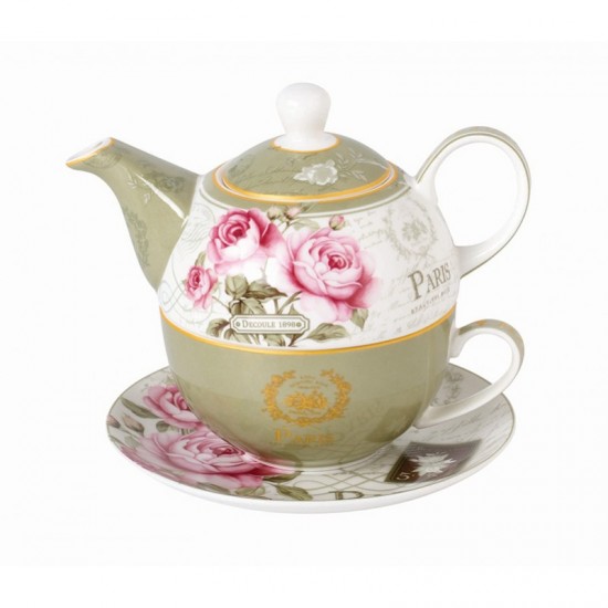 ΣΕΤ ΦΛΥΤΖΑΝΙΑ ΤΣΑΓΙΟΥ ΜΕ ΤΣΑΓΙΕΡΟ ΚΑΙ ΠΙΑΤΑΚΙ ΠΟΡΣΕΛΑΝΗΣ ΣΕΤ 3 ΤΕΜ FLORAL PARIS ROSES